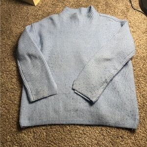 LOFT Light Blue Ribbed Mock Neck Sweater
